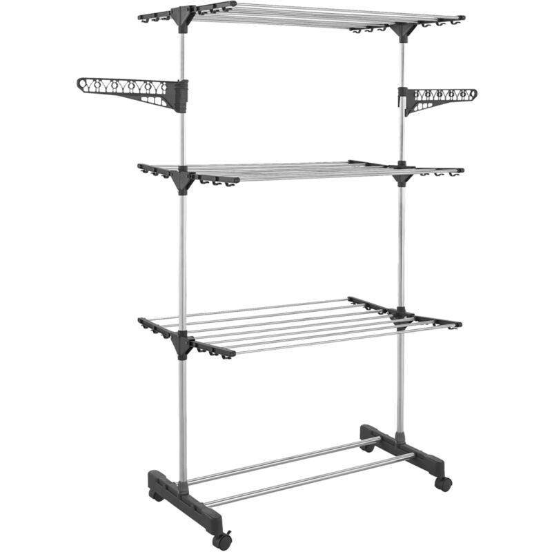 Séchoir à linge vertical pliable 3 niveaux maxima capacité 25M avec cintres et pinces et gris