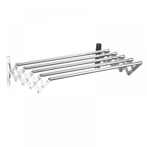 Séchoir à linge mural pliable, 5 barres, en acier inoxydable, idéal pour buanderie, balcon, salle de bain, 43 cm (argenté)
