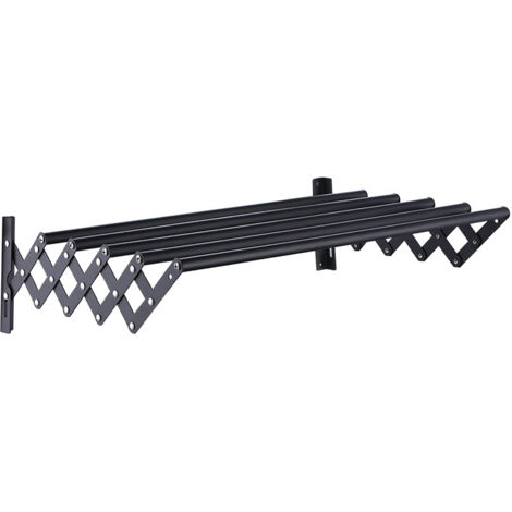 Séchoir à linge mural pliable, 5 barres, en acier inoxydable, idéal pour buanderie, balcon, salle de bain, 43 cm (noir)