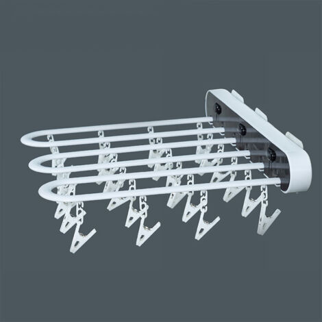 Séchoir à Linge Murale en ABS Pliable, Gain de Place avec Pinces et Gouttière, Noir Durable