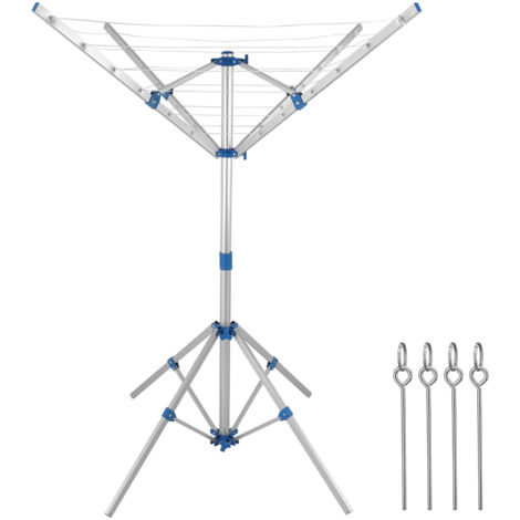 Séchoir à linge parapluie pliable aluminium 4 bras – Réglable en hauteur 160 cm – 14 m de corde – 4 pieds stables pour extérieur