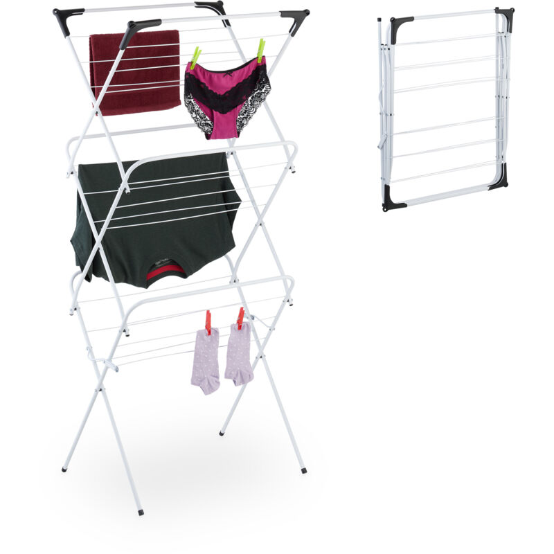 Relaxdays - Séchoir à linge pliable, 18 barres, 136x62x51 cm, intérieur, métal, étendoir à linge compact, blanc