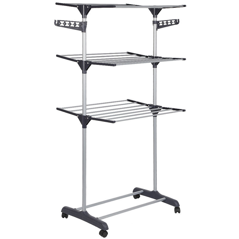 Séchoir à Linge Pliable Ailes Latérales sur 3 Niveaux Étendoir Extensible Spécial Draps/Nappes/Grandes Pièces Gris