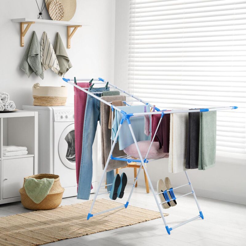 Sechoir a linge pliable avec 2 ailes et porte chaussures