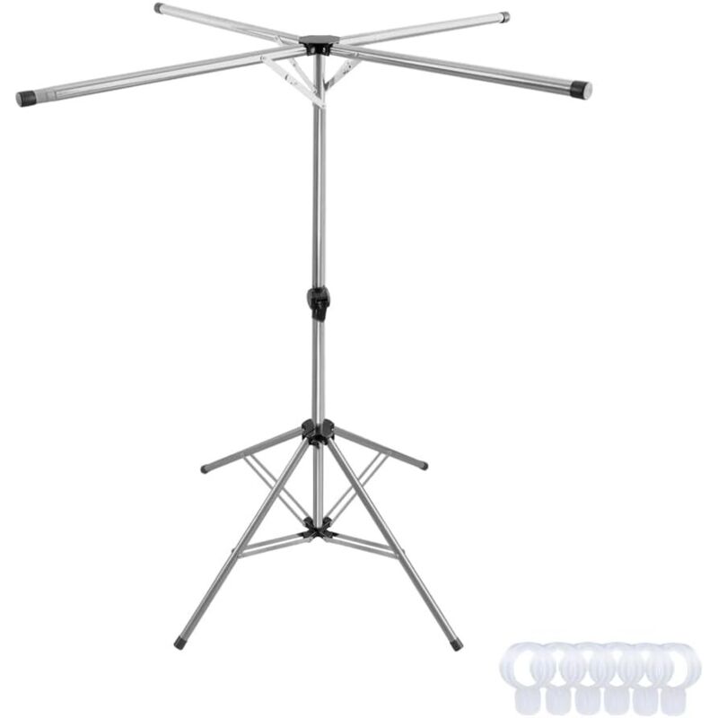 Séchoir à Linge Pliable en Acier Inoxydable, Etendoir à Vêtements Extensible sur Pieds, Sèche Linge avec 4 Bras de Crochet pour Intérieur et