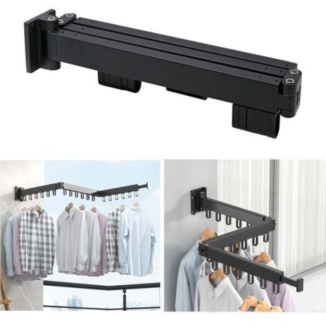 Séchoir à linge pliable en aluminium, étendoir mural à 3 niveaux, idéal pour la buanderie, la salle de bain, le salon et le balcon, noir