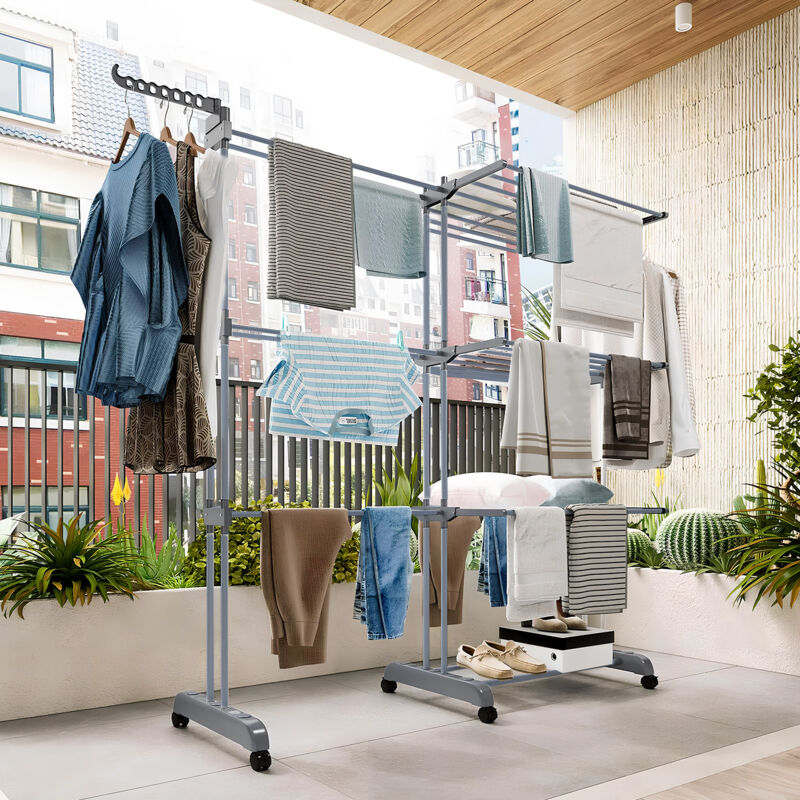 Séchoir à Linge Pliable Étendoir à Linge 4 Niveaux avec roulettes Utilisation intérieure et extérieure (Petit)