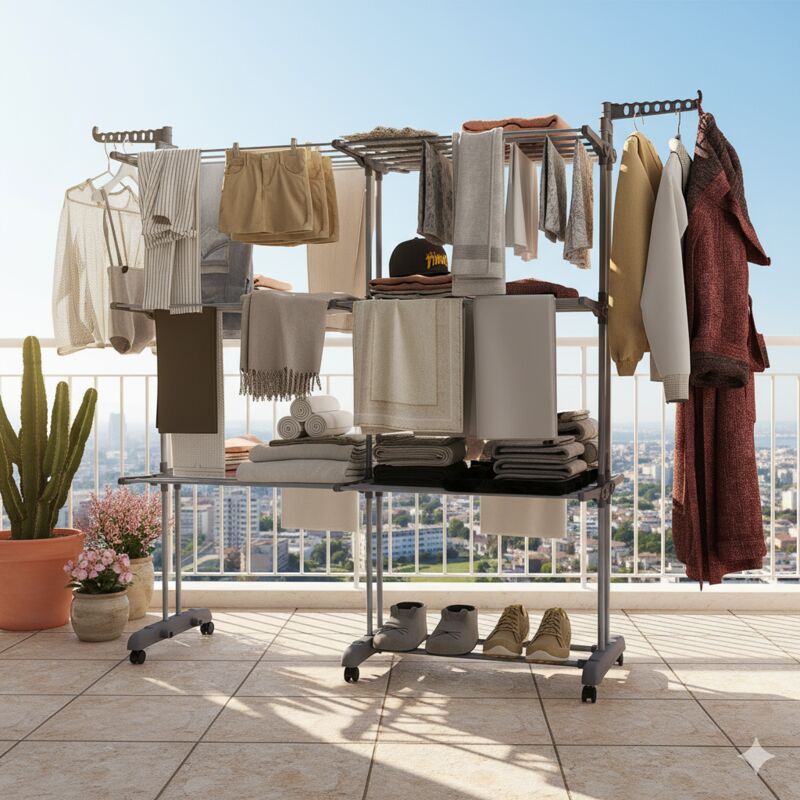 Séchoir à Linge Pliable Étendoir à Linge 4 Niveaux avec roulettes Utilisation intérieure et extérieure (Grand)