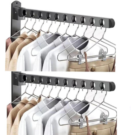 Séchoir à linge pliable - mural - pivotant à 90° - pour balcon, salle de bain, buanderie, 10 trous, 2 pièces.