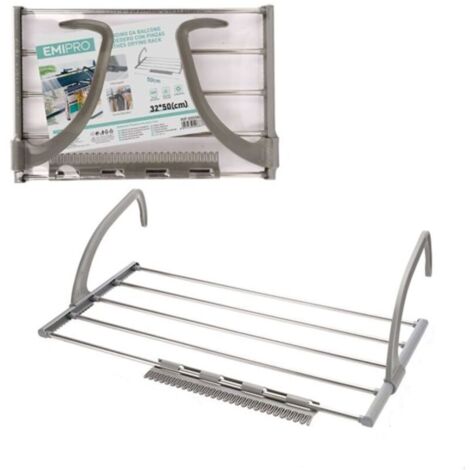 Séchoir à linge portable pour balustrades de balcon et rebords de fenêtre – Pliable et extensible avec pinces pour chaussettes et serviettes (noir)