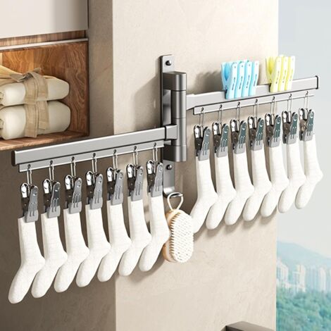 Séchoir à linge rotatif pliable, artefact de séchage à linge sans perforation, 2 tiges et 14 clips