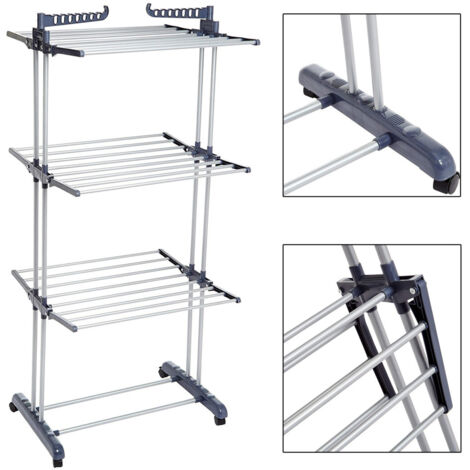 Séchoir à Linge Vertical Tour Pliante Tour Gain De Place 3 Niveaux Roulettes