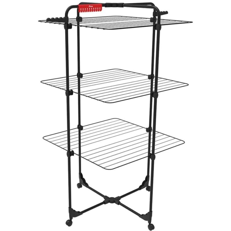 Vileda - tendoir à linge Intérieur 3 étages Séchoir à linge Pliable sur roulettes Tancarville Noir 93 x 71 x 131 cm