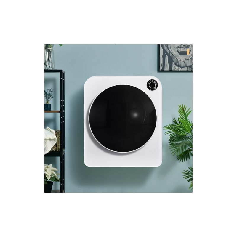 Séchoir à tambour, séchoir en acier inoxydable, 3 kg, 830w, filtre blanc / triple, 5 programmes, blanc, protection contre la surchauffe, montage