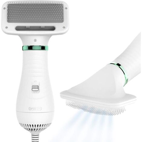 Séchoir compact 2 en 1 pour animaux avec brosse lissante - Température réglable - Idéal pour les chiens et chats de petite et moyenne taille - Fonctionnement silencieux
