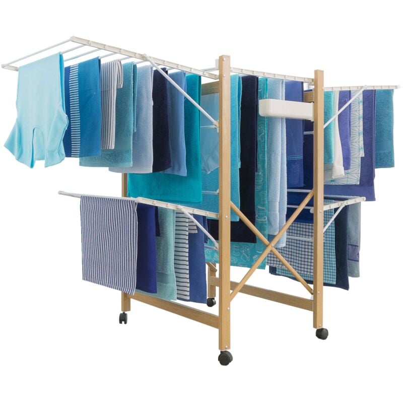 Séchoir à linge DELUXE design imitation bois étendoir extensible pliable