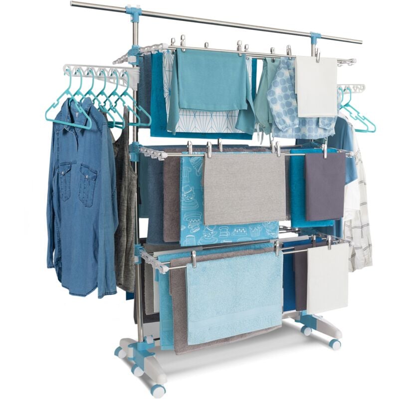 Séchoir à linge modulable IDMARKET - Blanc/bleu - Grande capacité - Plus de 30 accessoires