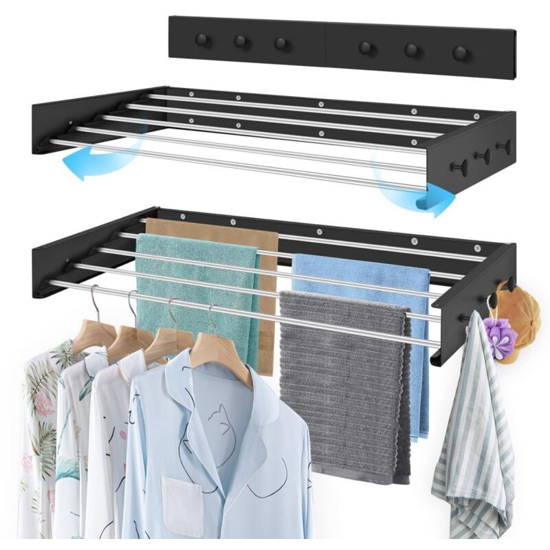 Séchoir Mural avec 5 Tiges en Acier Inoxydable, Séchage à Linge Pliant à La Maison Suspendre les vêtements, les chaussettes, les sous-vêtements et