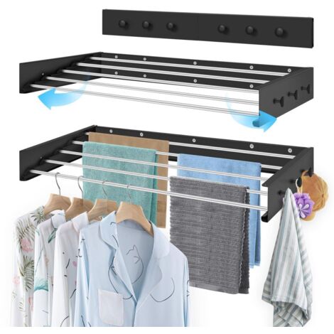Séchoir Mural avec 5 Tiges en Acier Inoxydable, Séchage à Linge Pliant à La Maison Suspendre les vêtements, les chaussettes, les sous-vêtements et les vestes, Black 80cm