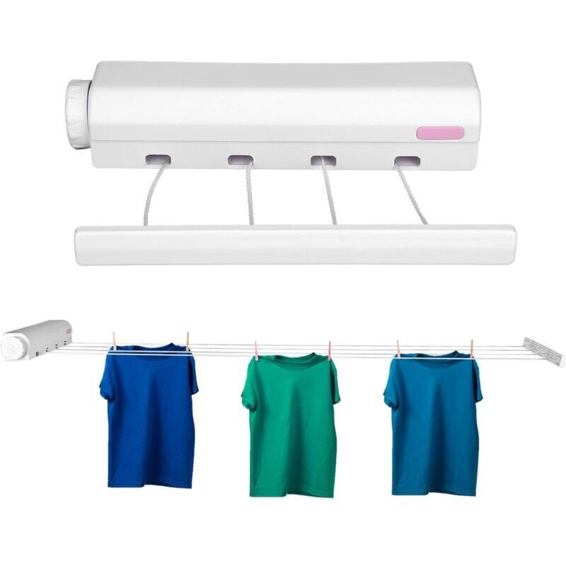 Séchoir Mural, Sèche Linge Dépliable avec 5 Fils de 3,75m Rétractables en Métal étendoir à Linge Rembobinable étendoir à Linge Robuste Pinces à Linge
