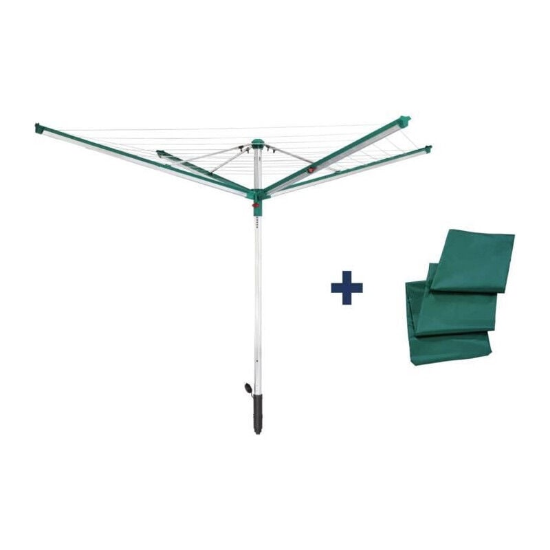 Séchoir parapluie Linomatic 500 Deluxe Cover 82007 Leifheit Etendoir extérieur rotatif 50 metres- Fils rétractables douille
