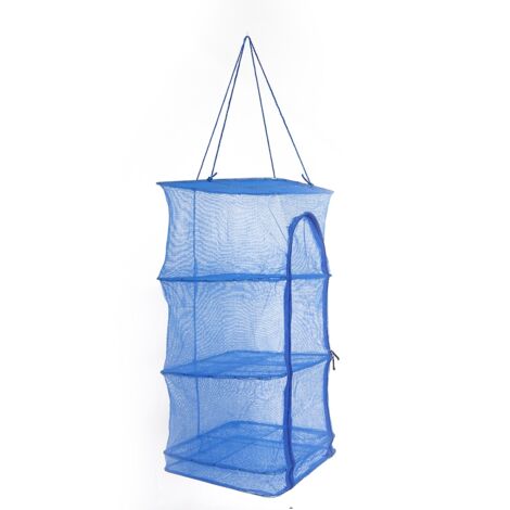 Séchoir pliable 4 étages en filet avec ouverture zippée bleu