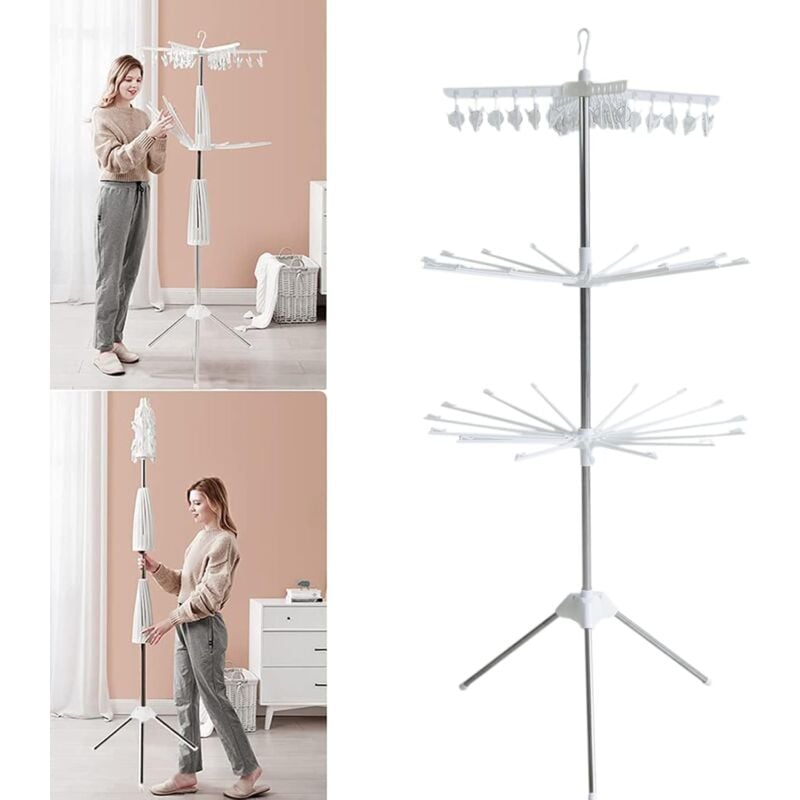 Séchoir pliable à 3 niveaux 68 68 170cm porte-vêtements 360 ° rotatif Sèche-linge pour salle de bain armoires balcons barres de séchage tringles à