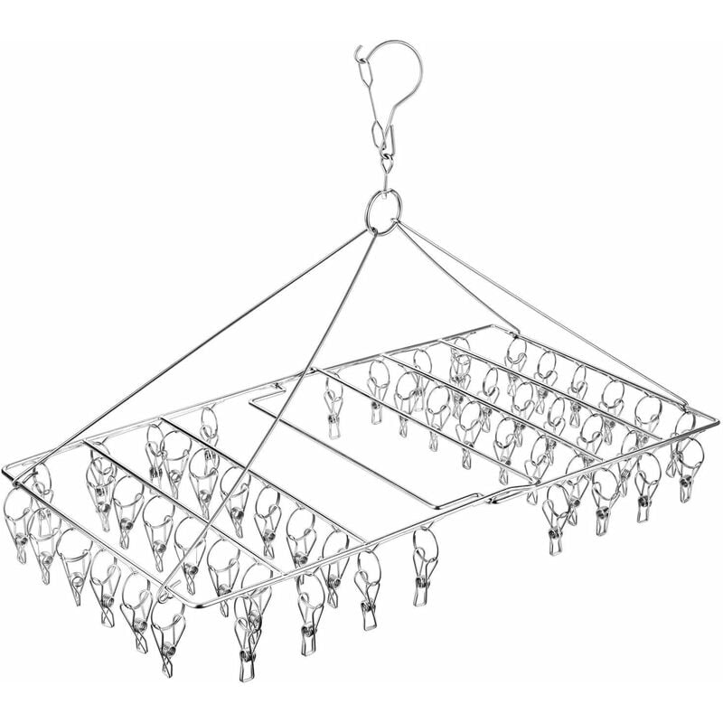 Séchoir à Chaussettes Pliant avec 52 Clous, séchoir Rotatif en Acier Inoxydable, Crochet Coupe - Vent pour Chaussettes, sous - vêtements, Lingerie,