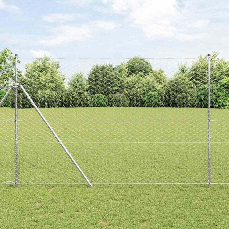 Zaun Mit Pfosten Silber 1.5 X 25 M Pvc-beschichteter Stahl Vidaxl