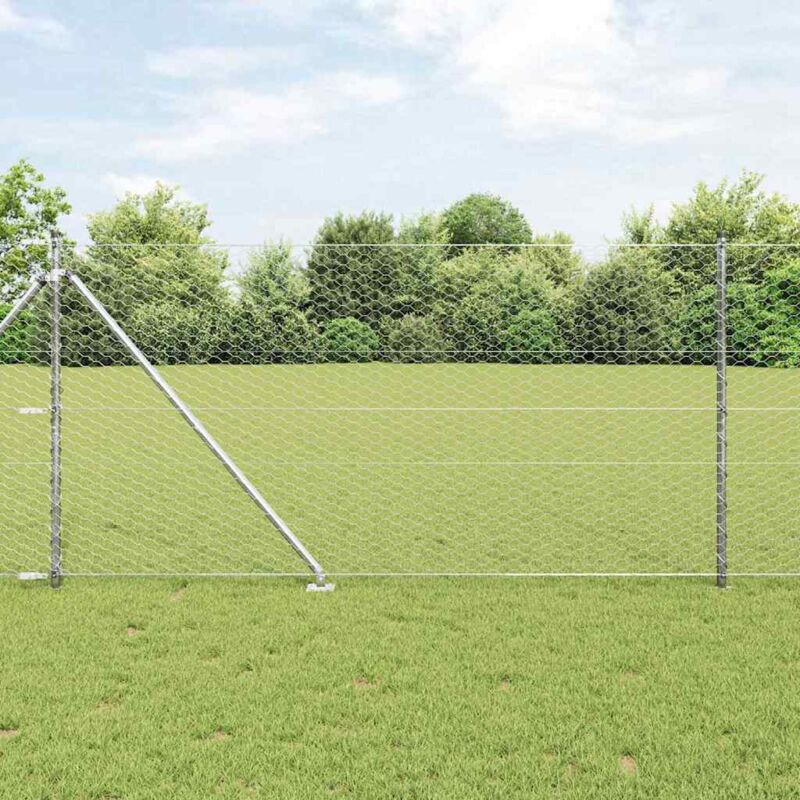 Zaun Mit Pfosten Silber 1 X 25 M Pvc-beschichteter Stahl Vidaxl