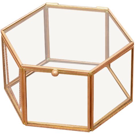 Sechseckige Schmuckschatulle aus Klarglas für Eheringe, geometrische Blumendekoration für Zuhause