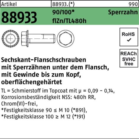 Sechskant-Flanschschraube VG M16x40 Stahl zinklamellenbeschichtet m. Sperrverzahnung 50 Stk