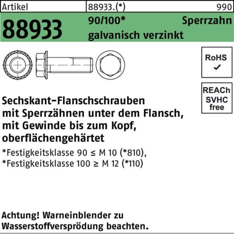 Sechskant-Flanschschraube VG M8x16 Stahl galvanisch verzinkt m. Sperrverzahnung 100 Stk