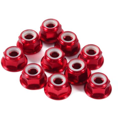 Sechskant-Selbstverriegelungsmuttern, 10 Stück, M5-Mutter, CNC-Aluminium, Flansch, Nylon, selbstsichernde Metallmuttern, dunkelrot