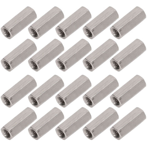 Sechskant-Überwurfmutter – korrosionsbeständiger Edelstahl 304 – M5 x 0,8–8–L20 mm – 20 Stück – Silber