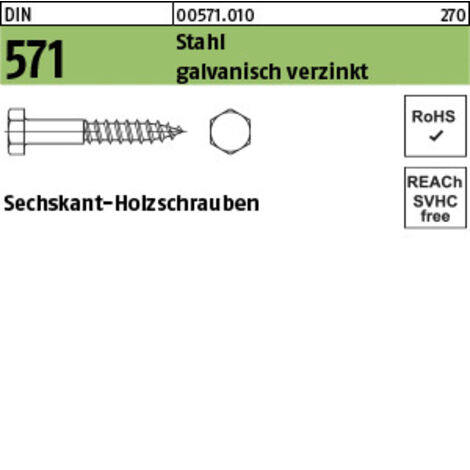 Sechskantholzschraube DIN 571 10 x 55Stahl galvanisch verzinkt 100 Stück