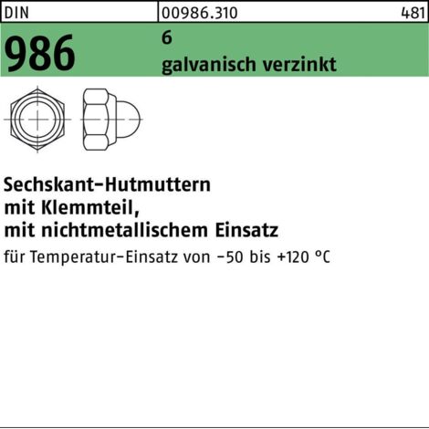 Sechskanthutmutter DIN 986 Klemmteil M16 6 galv.verz. 50 Stück