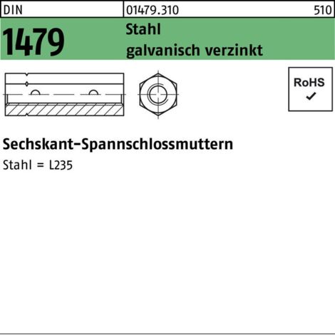 Sechskantmutter DIN 1479 M 6 x 1 Stahl galvanisch verzinkt nach Bauregelliste A 25 Stk