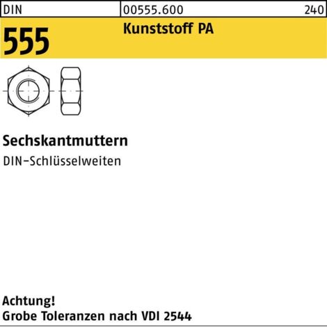 Sechskantmutter DIN 555/ISO 4034 M 16 x 2 Polyamid 100 Stk