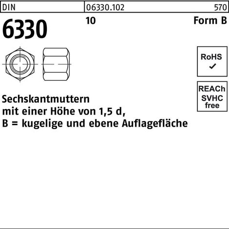 Sechskantmutter DIN 6330 FormB BM 16 SW 24 10 25 Stück
