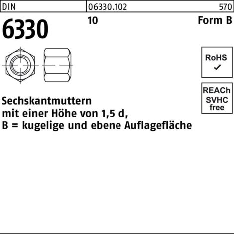 Sechskantmutter DIN 6330 FormB BM 16 SW 24 10 25 Stück