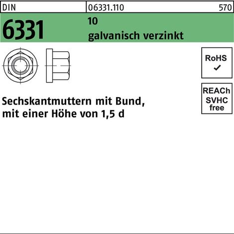 Sechskantmutter DIN 6331 Bund M16 SW 24 10 galv.verz. 10 Stück