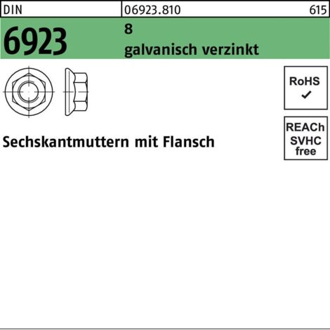 Sechskantmutter DIN 6923 m.Flansch M 88 galvanisch verzinkt 1000 Stück