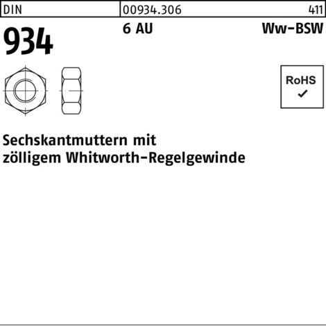 Sechskantmutter DIN 934 3/8" Stahl blank 100 Stk