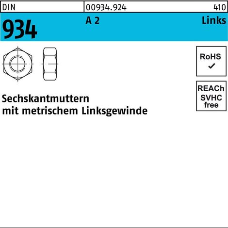 Sechskantmutter DIN 934 links M16 -LH A 2 (- 70) 25 Stück