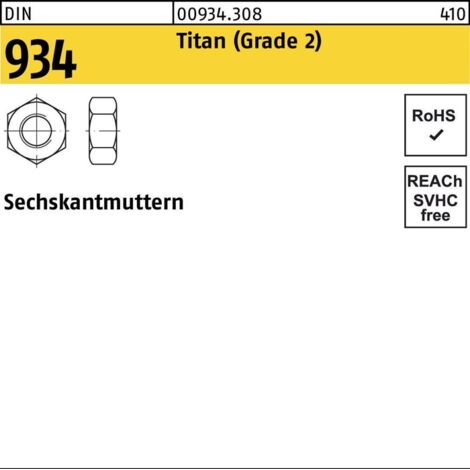 Sechskantmutter DIN 934 M 12 Titan (Grade 2) 100 Stück