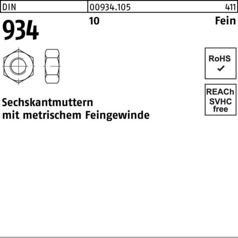 Sechskantmutter DIN 934 M 16 x 1,510 100 Stück