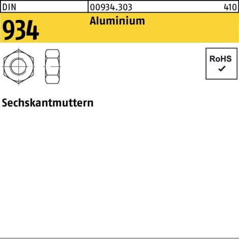 Sechskantmutter DIN 934 M 16 x 2 Aluminium blank 50 Stk