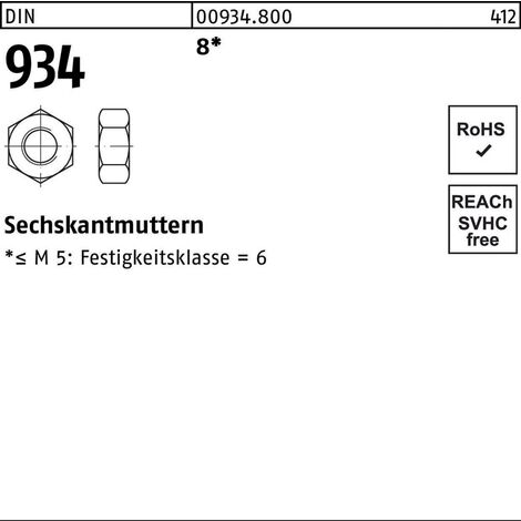 Sechskantmutter DIN 934 M 168 50 Stück