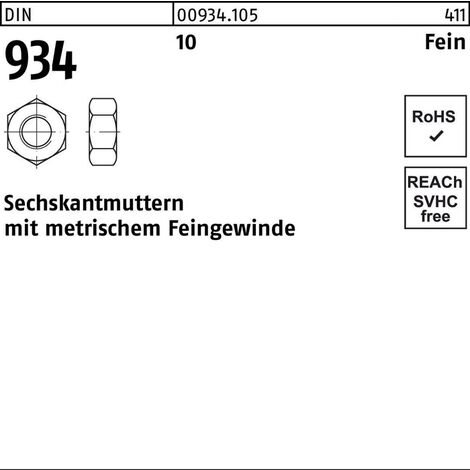 Sechskantmutter DIN 934 M 22 x 2 Stahl blank 25 Stk